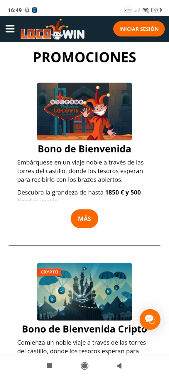 Visita la página de bonificación en la aplicación Locowin.