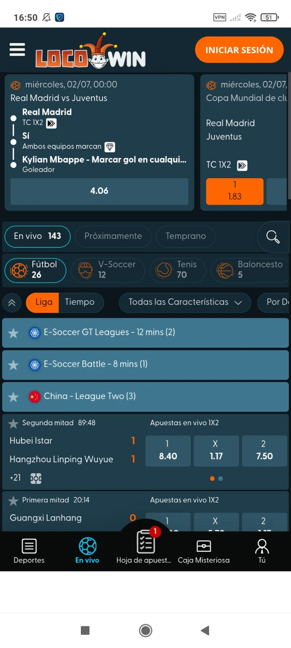 Elige apuestas deportivas en la aplicación de Locowin.