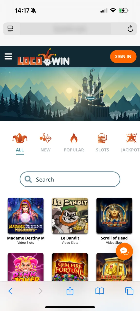 Visit the casino games page in the Locowin app.