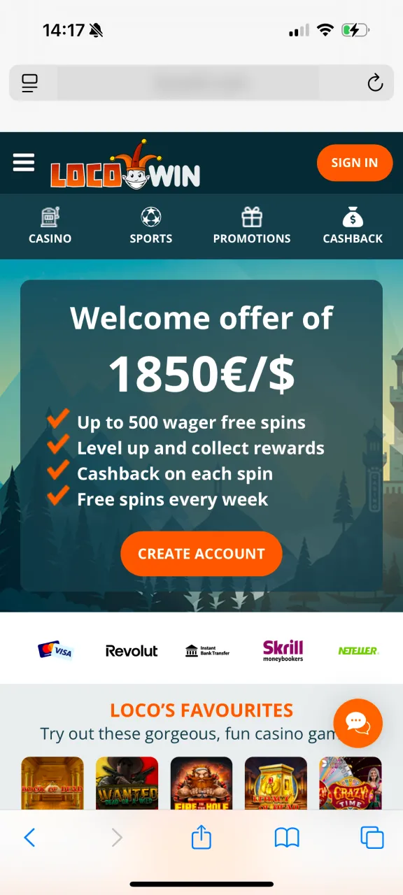 Visit the Locowin app homepage.