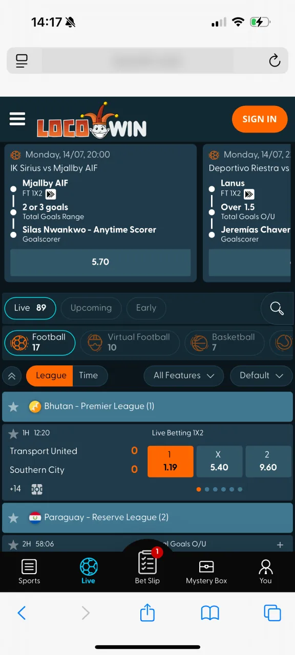 Choose sports bets in the Locowin app.