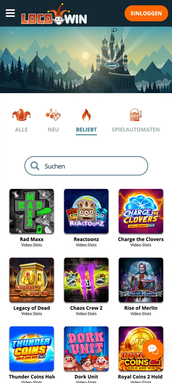 Besuchen Sie die Seite mit den Casino-Spielen in der Locowin-App.