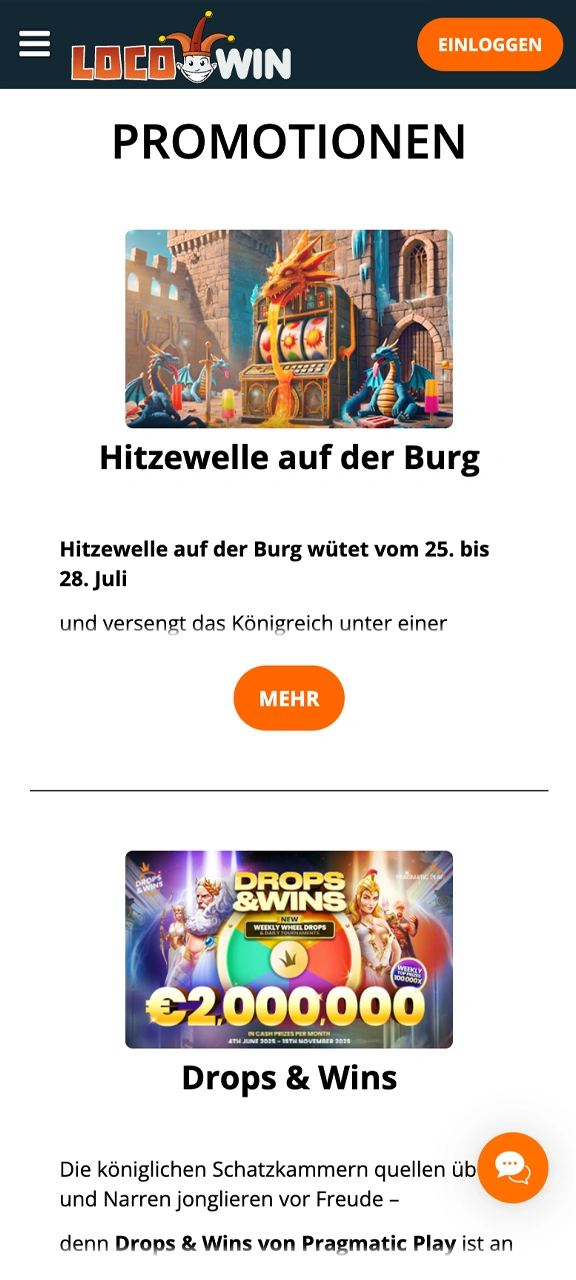 Besuchen Sie die Bonusseite in der Locowin-App.