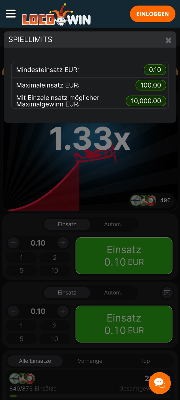 Erfahren Sie mehr über Aviator-Wettlimits bei Locowin.