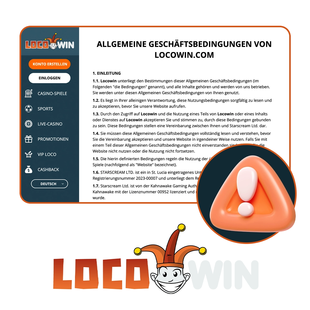 Lesen Sie die Allgemeinen Geschäftsbedingungen auf der Locowin-Website.