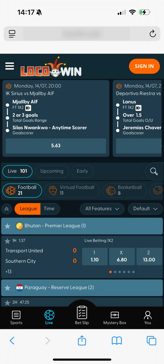 Select a sport to bet on at Locowin.