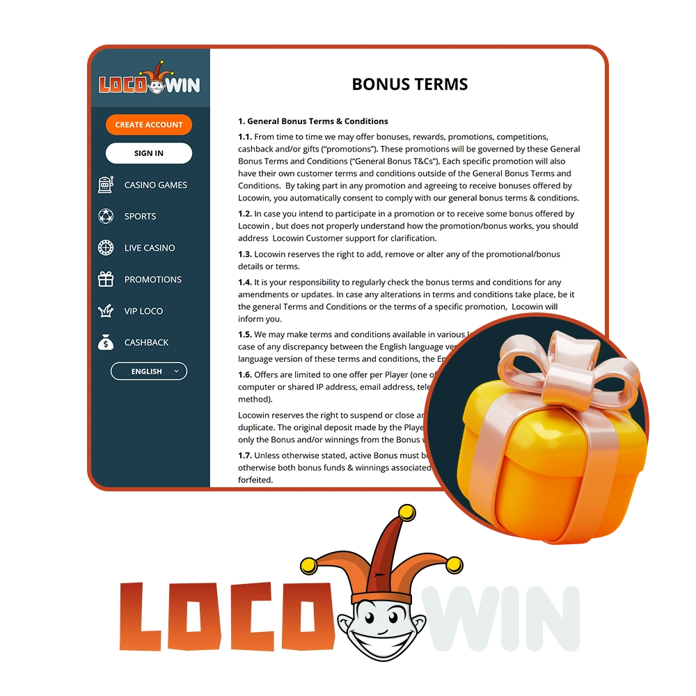 We'll inform you about the terms and conditions of Locowin bonuses.