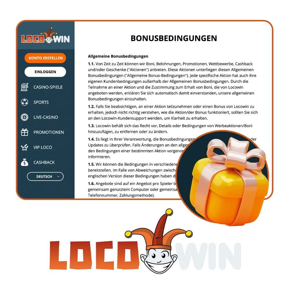 Wir informieren Sie über die Bedingungen der Locowin-Boni.