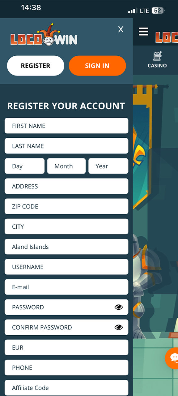 Sign up to play casino at Locowin.
