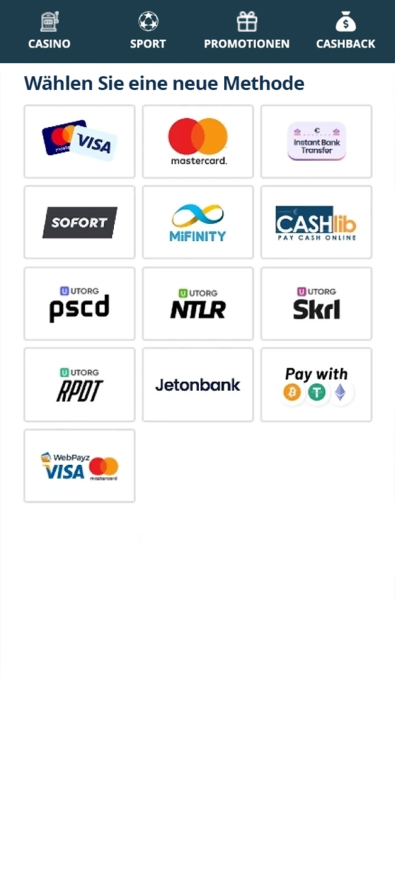 Tätigen Sie eine Einzahlung, um im Locowin Casino zu spielen.