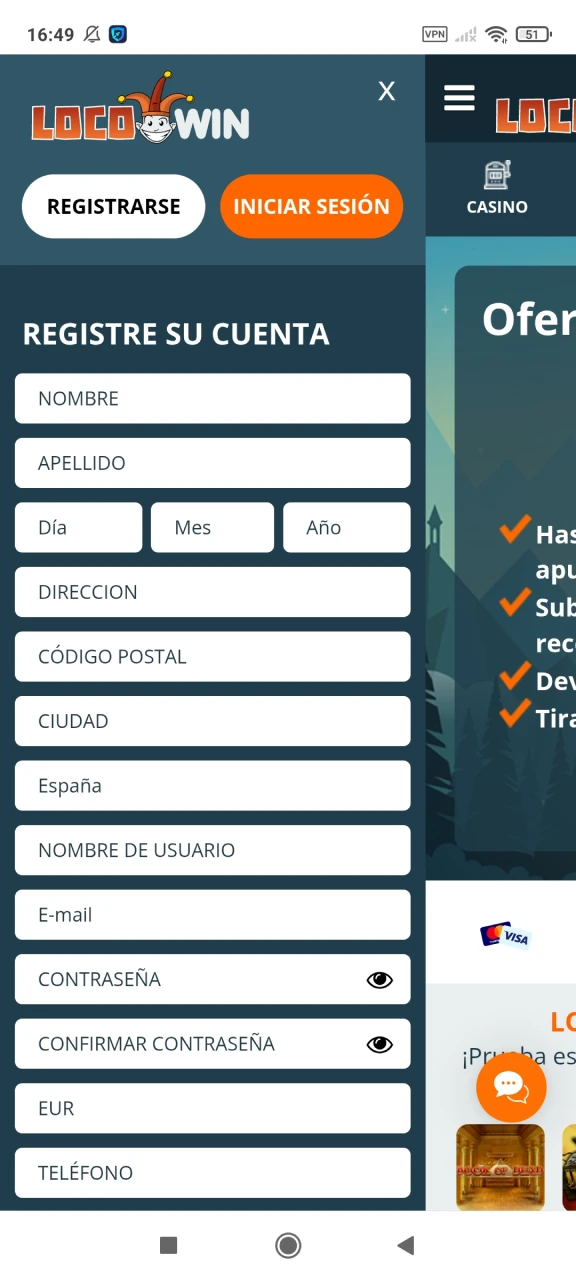 Regístrese en el sitio web de Locowin.