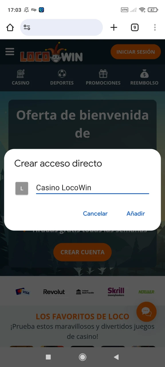 Complete la instalación de la aplicación Locowin.