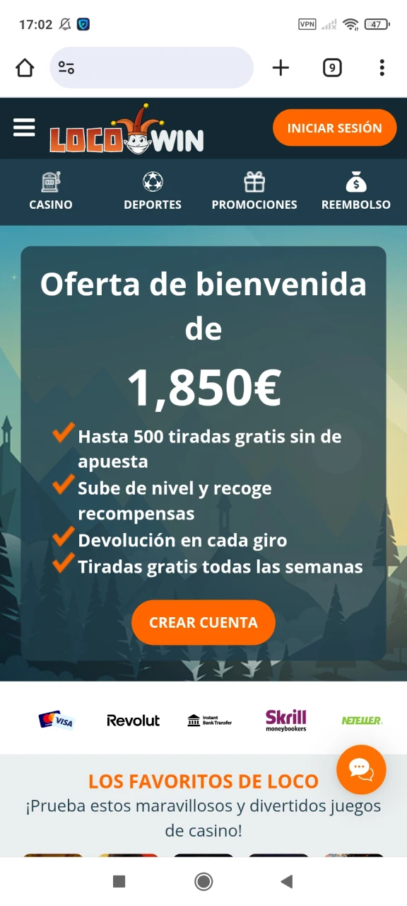 Abra el menú de su navegador para instalar Locowin.