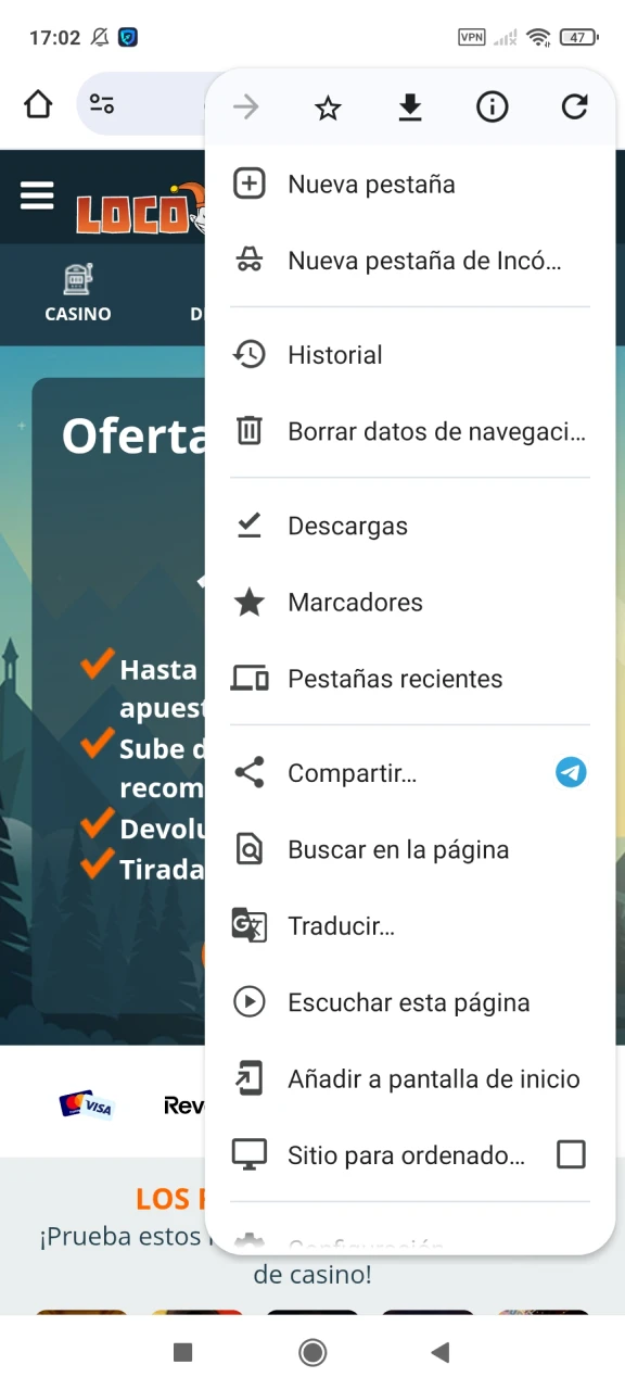 Añade la aplicación Locowin a tu pantalla de inicio.