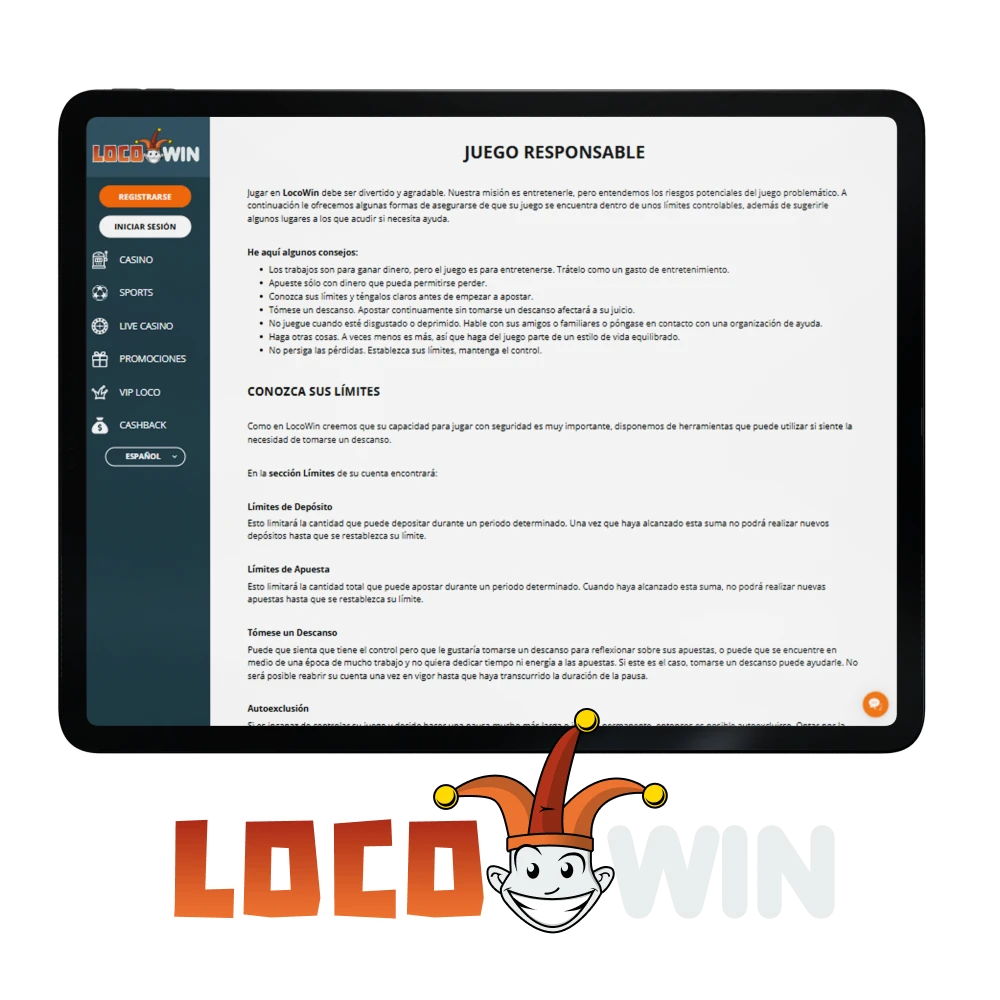 Sea responsable al jugar y apostar en Locowin.