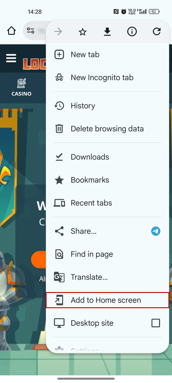 Click the Add button on the main screen of the Locowin app to start playing Aviator.