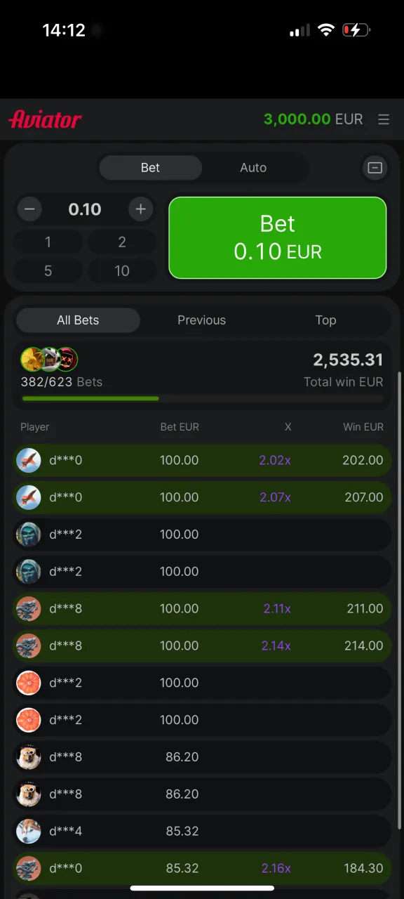 Explore the list of bets in the Aviator game at Locowin.