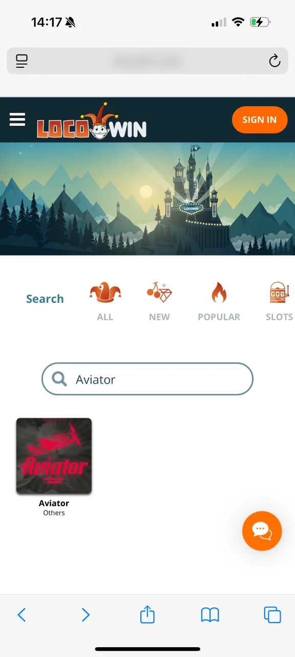 Find Aviator in the casino section at Locowin.