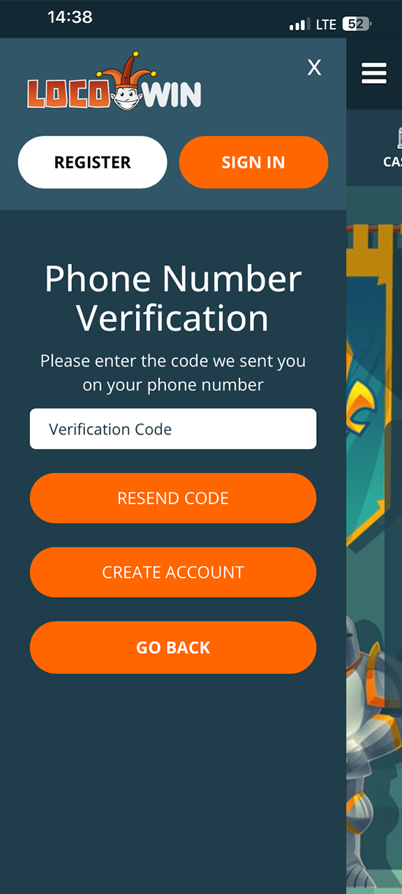Confirm your phone number on the Locowin website.