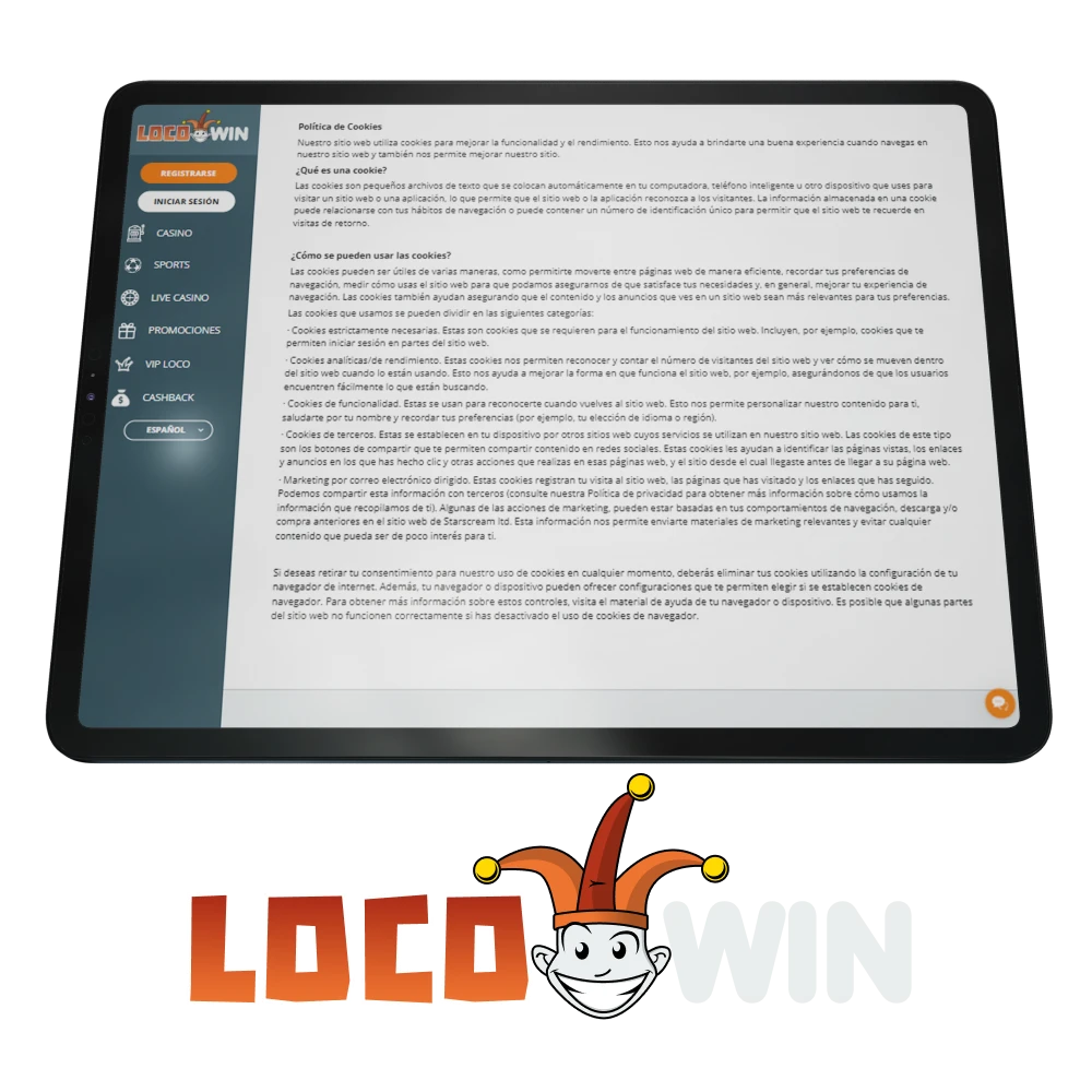 Le informaremos sobre el almacenamiento de datos en el sitio web de Locowin.
