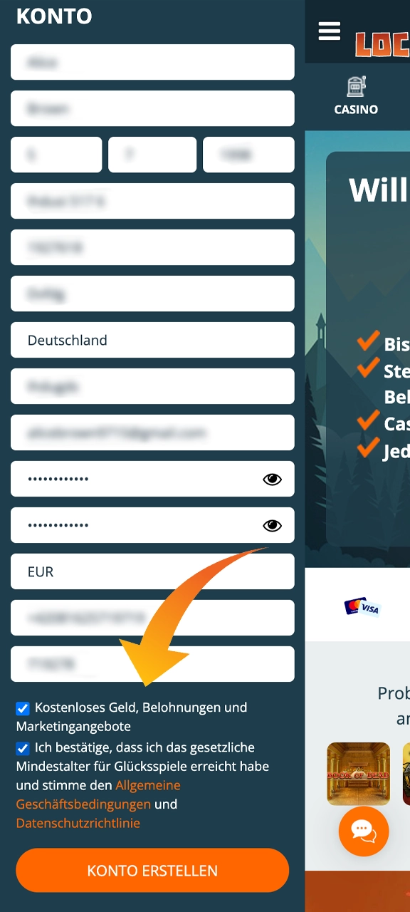 Bitte lesen Sie die Registrierungsbedingungen auf der Locowin-Website.