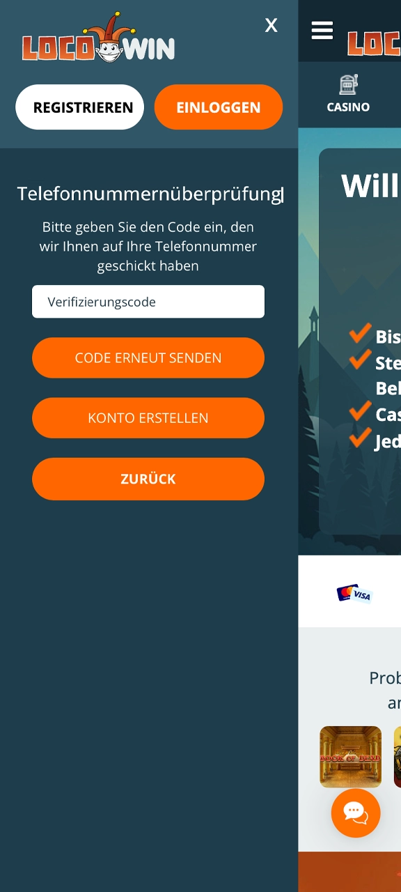Bitte bestätigen Sie Ihre Telefonnummer auf der Locowin-Website.