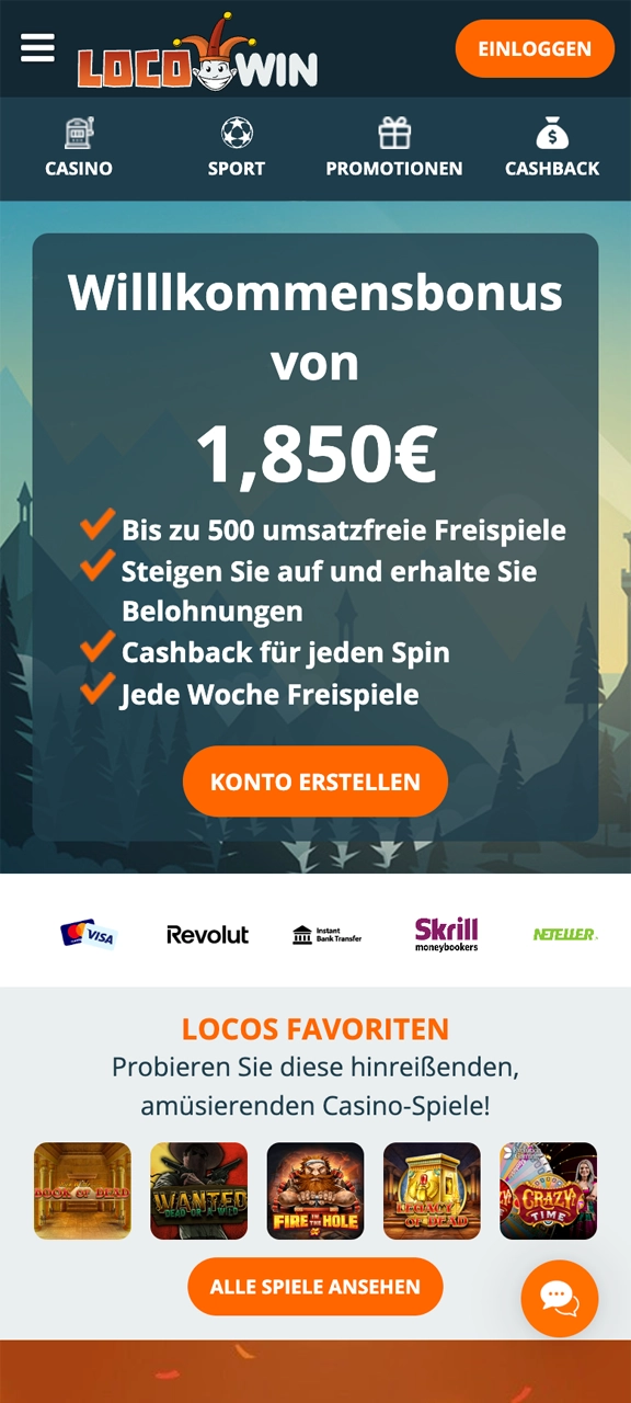 Öffnen Sie das Registrierungsfenster auf der Locowin-Homepage.