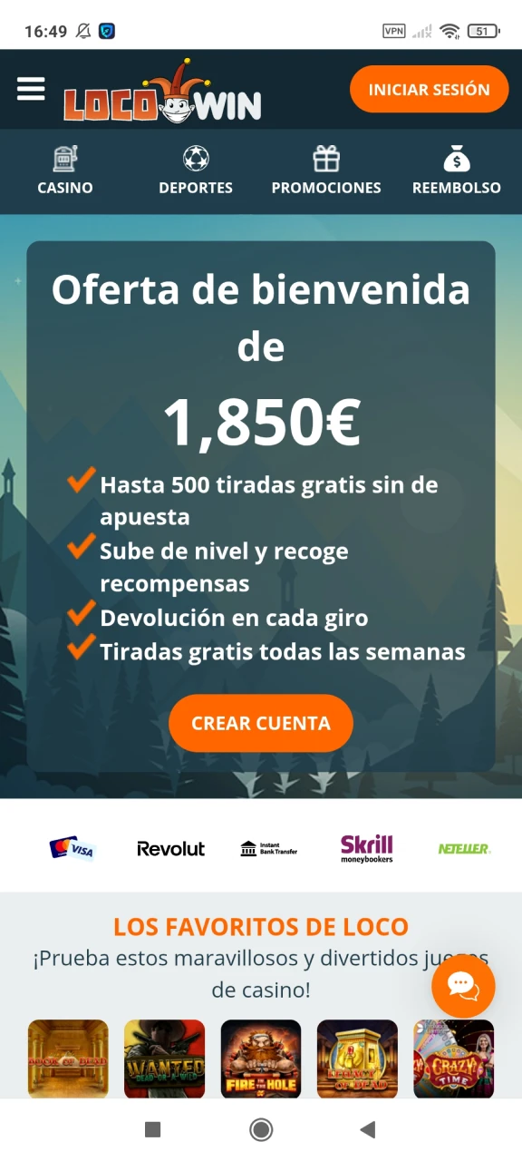 Abra la ventana de registro en la página principal de Locowin.