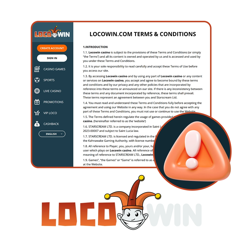 Review the terms and conditions on the Locowin website.