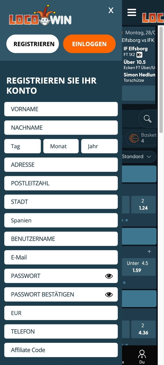 Registrieren Sie sich bei Locowin, um mit Sportwetten zu beginnen.